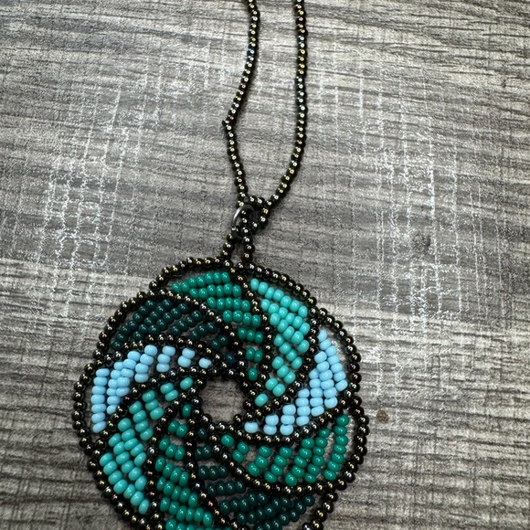 Handmade Elegant Turquoise and Silver Swirl Pendant Necklace - Picture 2 of 4